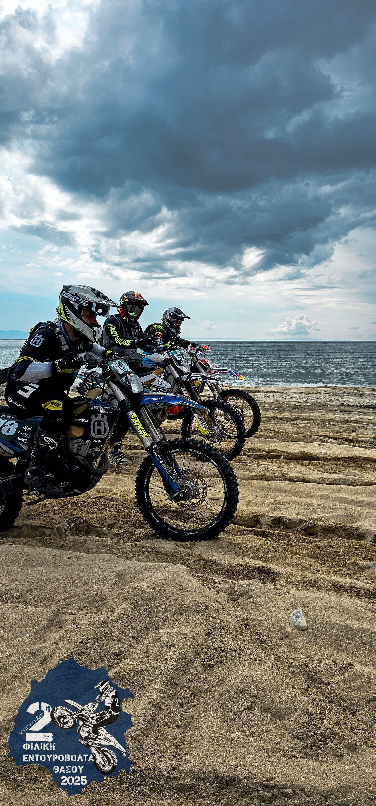 Dynamic enduro action on a forest trail
